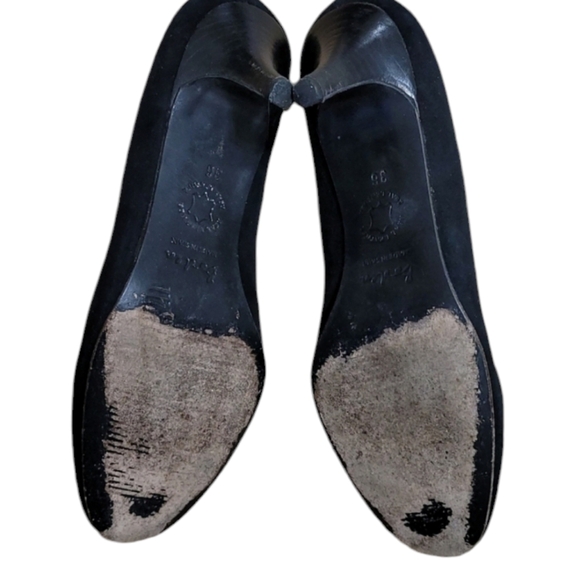 Boden Heels Black Suede Leather Kitten Heel Bow Tie Cushioned Footbed Round Toe - Picture 11 of 12